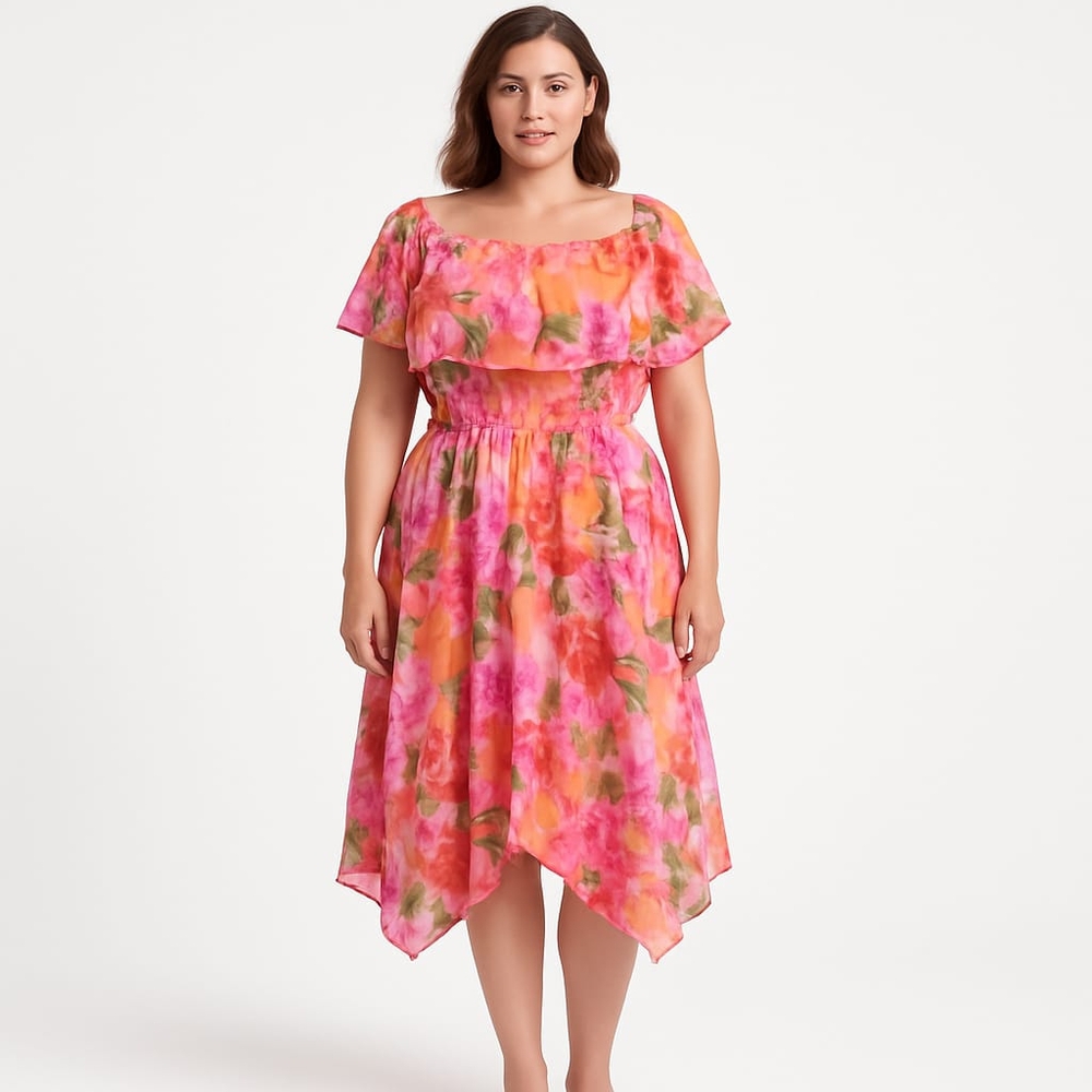Rabbit Rabbit Rabbit Ruffle Floral Dress with features an off-shoulder neckline - Picture 2 of 11